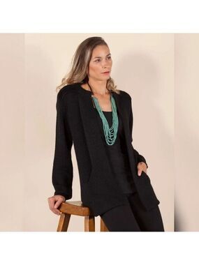 Simply Natural Alpaca Blend Sweater Black Round Open Cardigan Knit Women's L/OS